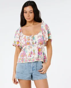 Half Moon Bay Short Sleeve Button Top